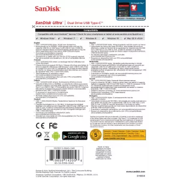USB-flashdrive SanDisk 64GB USB Type-A USB Type-C Ultra Dual Drive