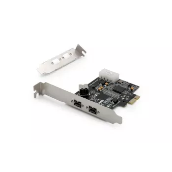 DIGITUS IEEE 1394b interfacekaart, PCIe 3 poorts, 2x9-polig extern + 1x9-polig intern