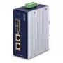 PLANET IGUP-2205AT industriële mediaconverter, 2-poorts 100/1000X SFP naar 2-poorts 10/100/1000T, PoE 90 W, 12-48 V, metalen, blauw