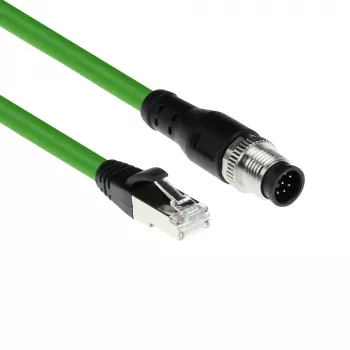 ACT Industrial 5,00 meter sensorkabel M12A 8-polig stekker naar RJ45-stekker, Ultraflex SF/UTP TPE-kabel, afgeschermd