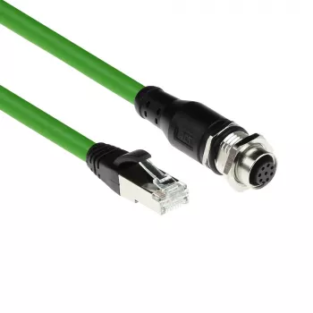 ACT Industrial 5,00 meter sensorkabel M12A 8-polig bus naar RJ45-stekker, Ultraflex SF/UTP TPE-kabel, afgeschermd