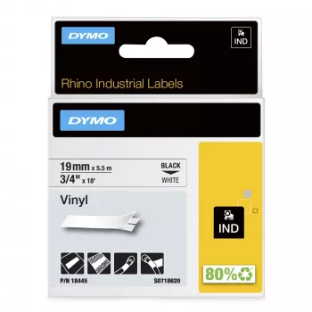 DYMO Rhino Industriële vinyllabels | 19 mm x 5,5 m | Zwarte opdruk op wit | Zelfklevend | voor Rhino- en LabelManager-labelprinters