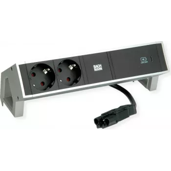 Bachmann 902.903 DESK2 INOX stekkerdoos, 2x Schuko, 1x USB-C 60 W