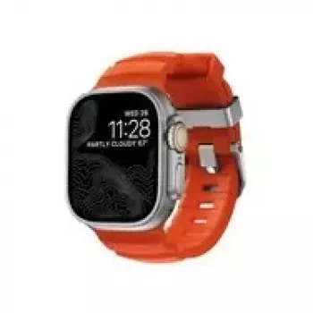 NOMAD Rocky Point Band - armband voor Apple Watch 46mm/49mm met FKM en titanium (Magma, natuurlijke hardware)