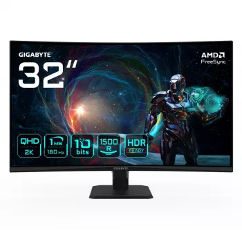 GIGABYTE GS32QCA 31,5 QHD Curved Gaming-monitor - 2560 x 1440, 180 Hz, 1 ms, 250 cd/m², FreeSync, HDR Ready, HDMI 2.0, Displayport 1.4