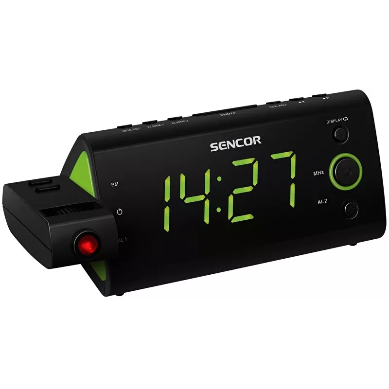 Sencor SRC 330GN wekkerradio met tijdprojector, FM-radio, ledscherm, groen/zwart