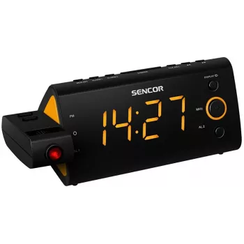 Klokradio SENCOR SRC 330 OR — FM-klokradio met 1,2-inch led-display, dual-alarm, rode 180°-projectie, binnentemperatuur, batterijbuffer