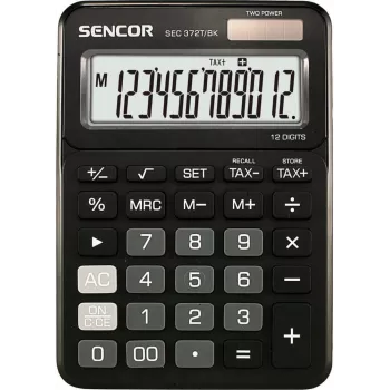 Rekenmachine SENCOR SEC 372BK 12-cijferig LCD eenvoudige tafelrekenmachine, batterijgevoed