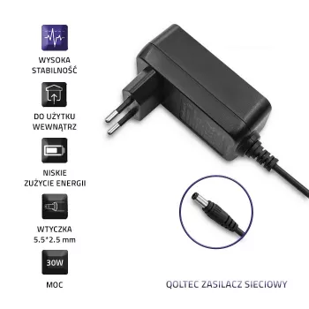 Qoltec stekkeradapter 30W 15V 2A 5,5x2,5mm zwart