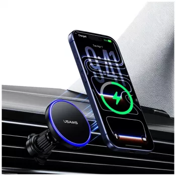 USAMS magnetische ventilatiehouder voor smartphones, 360° rotatie, zwart