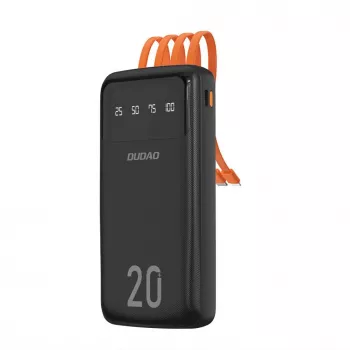 Dudao K6Pro+ powerbank 20000mAh met 4 geïntegreerde kabels USB-C Micro USB Lightning USB-A ingang zwart