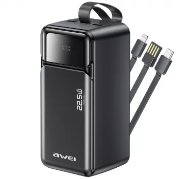 AWEI PA-107 powerbank 50000mAh 22.5W PD 3xUSB zwart
