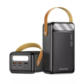 AWEI PA-82 powerbank 60000mAh 65W PD 2xUSB-A/USB-C zwart