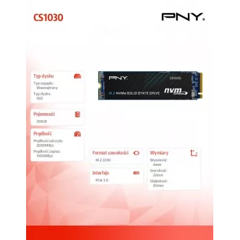 PNY CS1030 256GB M.2 2280 PCIe NVMe Gen3 x4 interne solid-state-schijf (bulk)