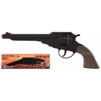 PULIO cowboy revolver metaal 8-schots knalkapjespistool - zwart/zilver met bruine grepen