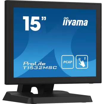 Iiyama ProLite T1532MSC-B5X 15 inch projectief-capacitieve touch LED-monitor - 1024x768 XGA, 10-punts, HDMI, DVI, VGA, USB, IP54-front, 7H, luidsprekers