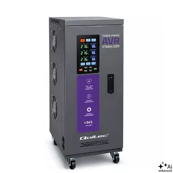 Qoltec driefasige spanningsstabilisator AVR MULTIPROTECTION 10kVA ±3% servomotor 3F LCD Expert Line