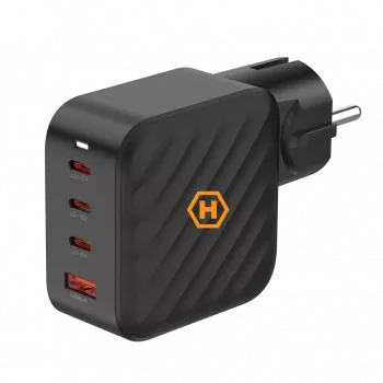 HAMMER RapidCharge 100W GaN-voeding, 2x USB-C PD 100W + 1x USB-A QC 30W, zwart
