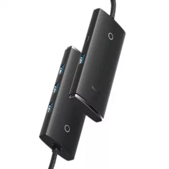 Baseus Lite Series 4-poorts USB 3.0 hub - 5Gbps, bus-powered, zwart (WKQX030101)