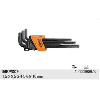 BETA 96BP/SC9 9-delige metrische inbussleutelset met kogelkop, 1,5-10mm, chroom-vanadiumstaal