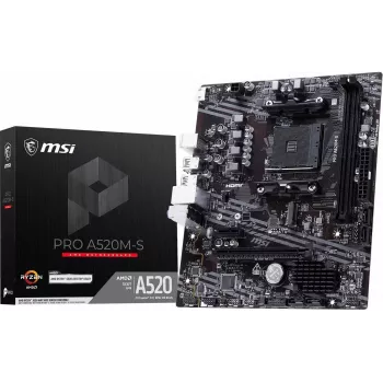 MSI PRO A520M-S AM4 micro-ATX-moederbord, AMD A520, DDR4, HDMI, gigabit-LAN