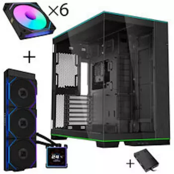 Lian Li O11D EVO RGB pc-behuizing bundel + HydroShift II LCD-S 360TL AiO + 6x UNI FAN SL-INF 120 Reverse Blade ventilator + UNI HUB SL-INF - zwart