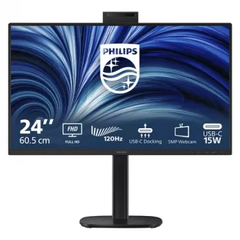 Philips 24B2U3301H 23,8-inch IPS Full HD-monitor, 1920x1080, 120 Hz, 4 ms, USB-C 90 W PD, USB-hub, RJ45, 5 MP webcam, luidsprekers, in hoogte verstelbaar, zwart