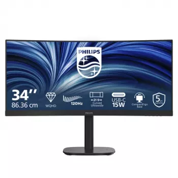 Philips 34B2N3500C 34-inch gebogen VA-monitor, 3440x1440 WQHD, 120 Hz, HDR10, 2x HDMI, DisplayPort, USB-hub, luidsprekers, zwart
