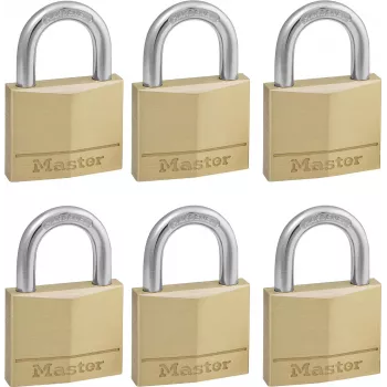 Master Lock 140EURSIX 6-pack gelijksluitende hangsloten 22mm messing lichaam