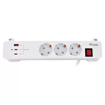 Equip 245556 stekkerdoos, CEE 7/7-stekker 90°, 3x Schuko, 2x USB-C + USB-A, met schakelaar