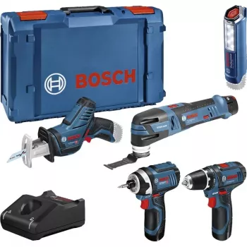 Bosch Power Tools 12V 5-delige gereedschapsset GOP + GSR + GDR + GSA + GLI (blauw, 3x Li-Ion 2,0 Ah accu)