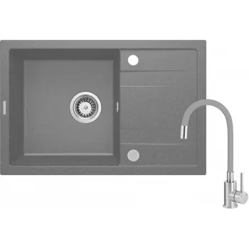 DEANTE granieten composiet 1-baks spoelbak met kraan en afdruiprek, zwart, 780x435 mm