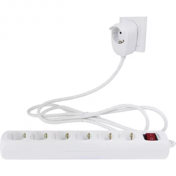 REV Powersplit 6+1 stekkerdoos met schakelaar, 2m kabel, wit