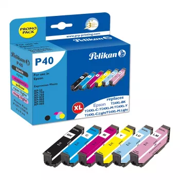 Pelikan P40 Compatibele inktcartridge multipack 6 stuks voor Epson Expression Photo XP-55/XP-750/XP-760/XP-850/XP-950/XP-960 (zwart, cyaan, lichtcyaan, lichtmagenta, magenta, geel)