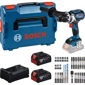 Bosch Professional 18V accu-boorschroevendraaier set 2x5,0 Ah Li-Ion 110 Nm borstelloos met oplader en bitset in MetaLoc II koffer
