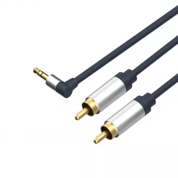 ShiverPeaks Flexline 3,5mm jackstekker naar 2x RCA audiokabel, haakse stekker, 0,75m, zwart