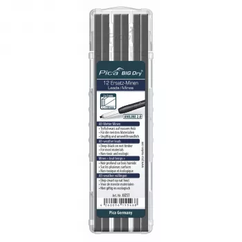 Pica Big Dry allweather-navulminen voor dieptemarkeerstift 2.0, grafiet zwart, 12-pack