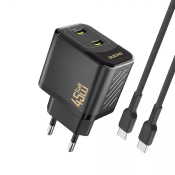 Dudao A28PCEU 45W GaN-voeding met 2x USB-C en 1m USB-C-kabel - zwart