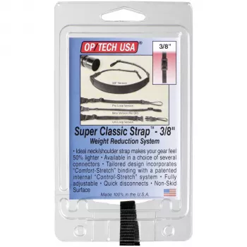 OP TECH Super Classic-Strap 3/8 camerariem - neopreen, nylon, leer - zwart - 6,8 kg draagvermogen - 129,5 cm lengte