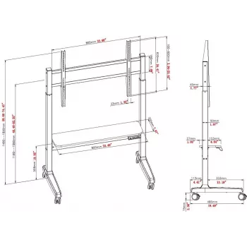 VISION VFM-F15M gemotoriseerde display-vloerstandaard-wagen voor 40-86 inch schermen, VESA tot 800x600, hoogteverstelling 400 mm, zwart