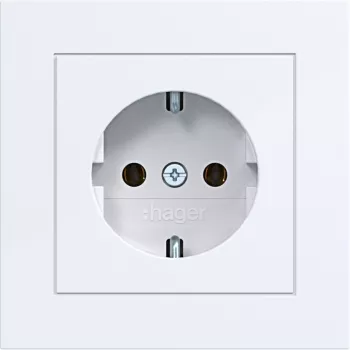 Hager WAS1120WG SCHUKO stopcontact met klepdeksel, A.1 designlijn, lichtwit glanzend, IP44, 16A, 250V, schroefloze klemmen