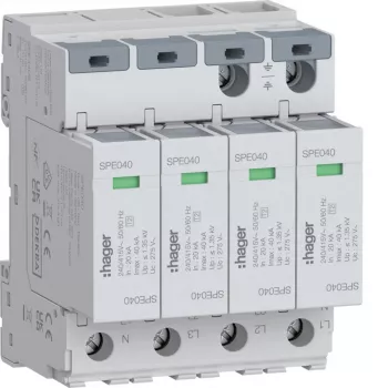 Hager overspanningsbeveiliging 4P SPE440S type 2 TNS Uc 275V In 20kA Imax 40kA