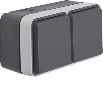 Hager WNC142 Opbouw SCHUKO-stopcontact 2-voudig horizontaal met klapdeksel, grijs