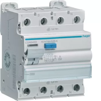 HAGER CDA640D aardlekschakelaar 4P 10kA 40A 30mA type A