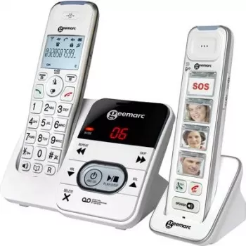 Geemarc PACK Mobility 295 draadloze seniorentelefoon met antwoordapparaat, fotokeuzetoetsen, verlicht display, wit