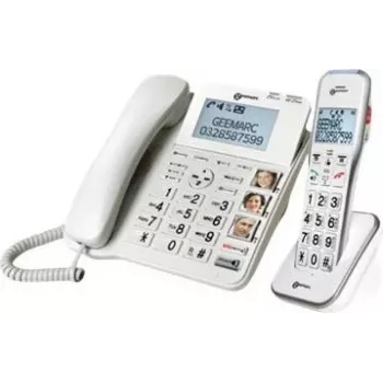 Geemarc DECT595 COMBI seniorentelefoon met snoer en antwoordapparaat, handsfree functie, optische oproepsignalering, hoortoestelcompatibel, inclusief noodzender (DECT595_COMBI_WH_VDE)
