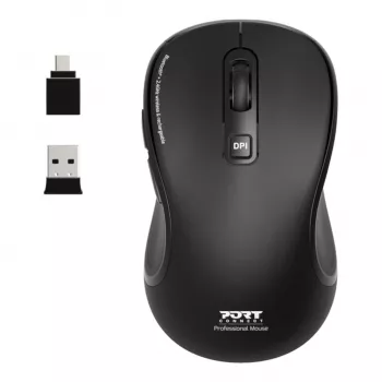 PORT Designs PORT Connect Professional ESSENTIAL draadloze optische muis - 5 knoppen - 2,4 GHz, Bluetooth - USB-ontvanger - zwart