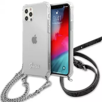 Guess GUHCP12LKC4GSSI iPhone 12 Pro Max 6,7 inch transparante hardcase met zilveren ketting - 4G collectie