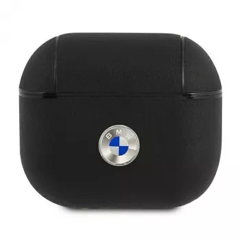 BMW BMA3SSLBK AirPods 3 hoesje zwart van echt leer zilverkleurig logo
