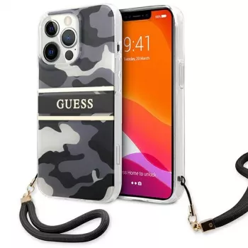 Guess GUHCP13LKCABBK hardcase voor iPhone 13 Pro / 13 6,1 inch zwart camo Strap Collection